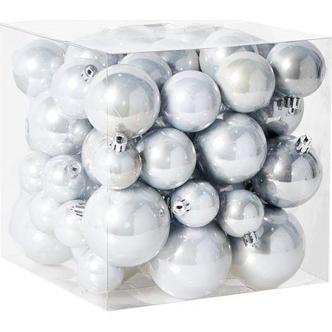 Conjunto de 60 bolas de Navidad de plástico para colgar en el árbol adornos navideños estilo tradicional brillante plateado Tinnsja