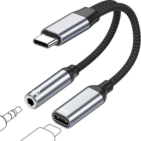 USB-C to 3.5mm Jack Adapter with Fast Charging, 2-in-1 Magnetic USB-C to 3.5mm Jack Adapter, PD 60W Audio Adapter for Samsung Galaxy S23/S22/S21 Ultra, Huawei P40 (1/2)