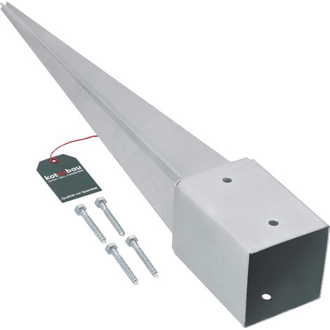 KOTARBAU® Support de Poteau Bois - Acier Galvanisé - 75 cm - Argent - 101 x 101 mm - Support Poteau à Enfoncer - pour Clôture et Pavillon - Résistant à la Corrosion (1/5)