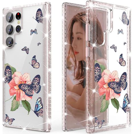 FUNDA TRANSPARENTE CON BRILLO Y MARIPOSAS PARA SAMSUNG GALAXY S22 ULTRA (1/5)