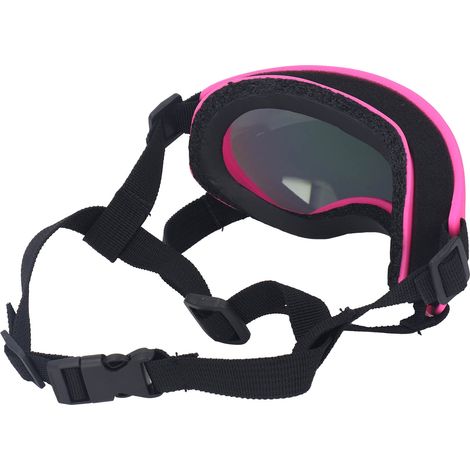 Hunde-Sonnenbrille, UV-Schutz, aus Polycarbonat, winddicht, komfortabel und atmungsaktiv, rosa Rahmen, rote Gläser. (1/4)