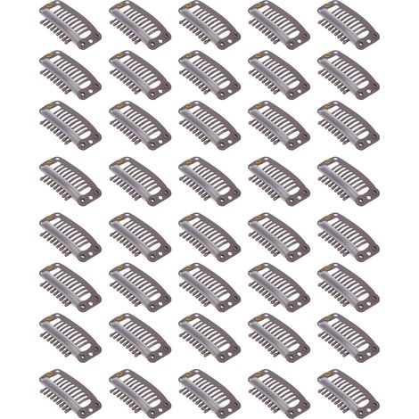 40 griffes à cheveux en acier inoxydable, 9 dents, fixation solide pour extensions de cheveux, 32mm, marron foncé (1/5)