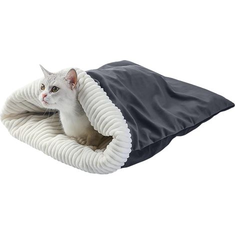 Sac de couchage pour chat et chien - Doux - En peluche - Pour se blottir (gris)