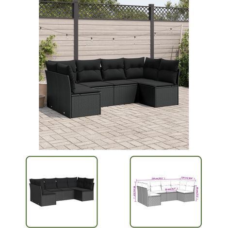 The Living Store Salon de jardin 6 pcs avec coussins noir résine tressée - Ensemble Salon De Jardin - Mobilier Extérieur - Canapé Jardin - Résine Tressée - Rotin Synthétique (1/3)