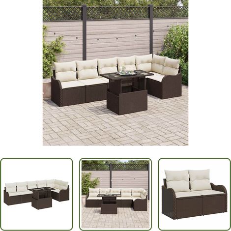 vidaXL Canapé poly rotin - Ensemble de Canapés avec coussin 7 pcs Marron Poly rotin (1/5)