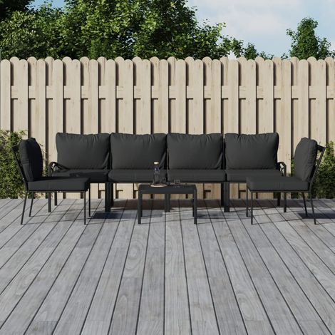Juego de muebles de jardín 7 piezas acero con cojines gris