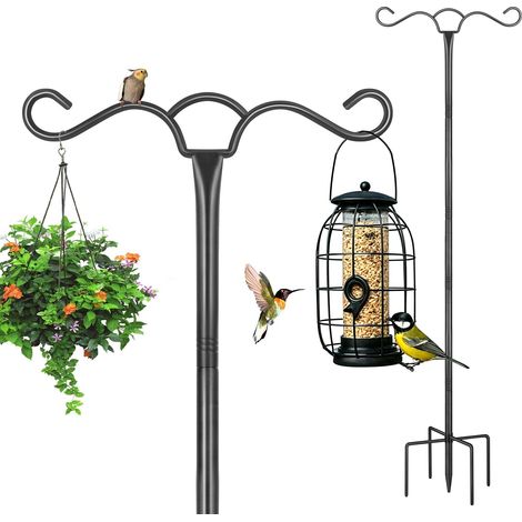 Crochet de Berger Réglable pour Jardin - Mât Fixe à 5 Dents pour Mangeoire d'oiseaux, Lanterne et Jardinière Suspendue - Noir (1/5)