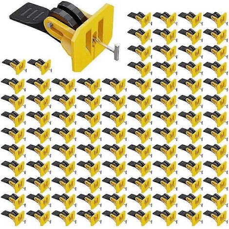 100 pièces de niveau à carrelage, outil de pose de carrelage mural, outil de positionnement pour carrelage, réutilisable (jaune/noir). (1/5)