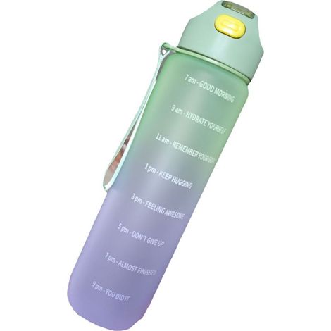 Bouteille d'eau 1L, bouteille d'eau de sport avec paille et heure, bouteille à boire, étanche, sans BPA pour la course à pied, la salle de sport, le vélo, le bureau et l'école (1/5)