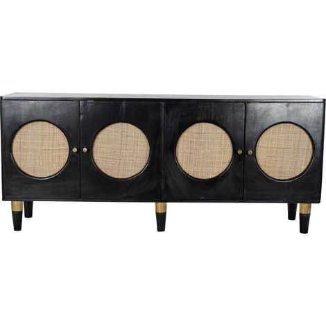 Commode en bois noir avec 4 portes - Largeur 150 x Hauteur 65 x Profondeur 40cm -PEGANE- (1/4)