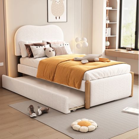 cama 90x200 con cama extra tapizada blanca OKMYHOME (1/5)