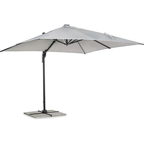 Ombrellone quadrato 3x3 metri grigio chiaro con palo laterale in alluminio antracite e led - Gardenia