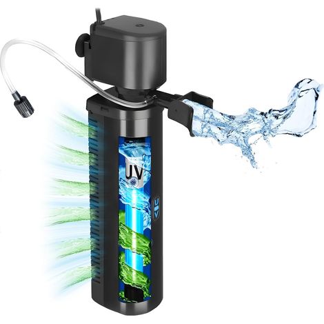 Filtre submersible avec lumière UV 1500 l/h pour aquariums de 150 à 600 litres – Filtre intérieur 4 en 1 pour eau douce/salée et bassin à tortues avec filtration à plusieurs niveaux (1/5)