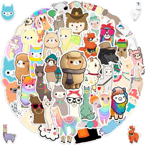 Autocollant Alpaca - Vinyle Étanche - Pour Carnet De Collage Skateboard Voiture Valise - 50 Pièces (1/5)