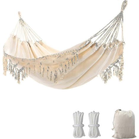 Filiyano – sac de transport pour – Hamac de jardin avec pompons élégants, hamac macramé 2 places avec sac de transport pour terrasse et jardin, de la (1/2)