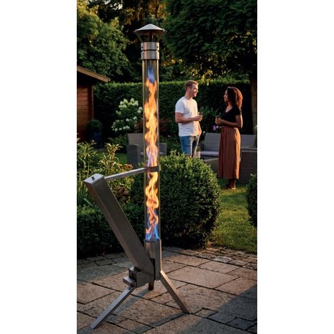 Edelstahl Feuerrohr Pellet Fackel Füllmenge 1,5kg Brenndauer: ca. 90 Min. Heizleistung ca. 4kW, mit Kamin