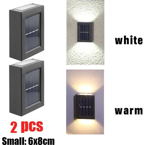 (Lumière blanche - 2 pièces, 2 LED) Lampe solaire murale étanche pour jardin, compatible avec les éclairages extérieurs, lampadaires, décorations pour balcon, porche et cour (1/5)