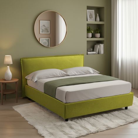Cama Francesa Bronte, Desenfundable, con Almacenamiento Made in Italy, Tamaño de Colchón 120x190 cm, Verde (1/5)