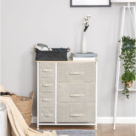 Cassettiera 63.5x30x71 cm con 7 cassetti in tessuto, ripiano superiore, struttura in acciaio, grigio chiaro (1/5)