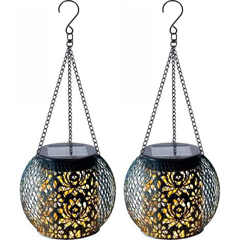 Lanterne solaire extérieure IP65, métal, suspendue, jardin et balcon, lumière chaude, auto ON/OFF (1/5)