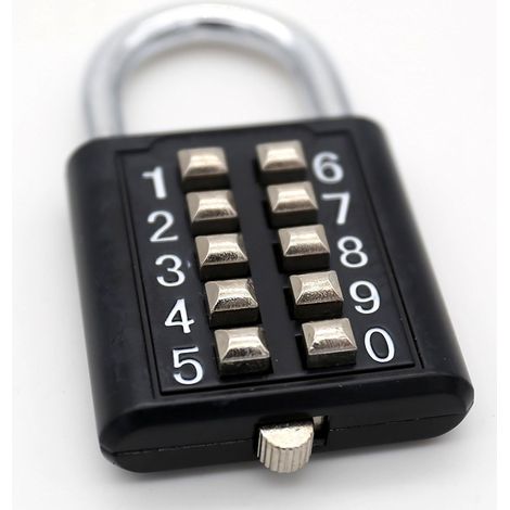 Cadenas À Code À Boutons - 10 Chiffres - Corps En Zinc Moulé Sous Pression - Anneau En Acier Trempé - Noir - Pour Portail De Jardin Clôture De Piscine Armoire Casier - 1 Pièce (1/5)