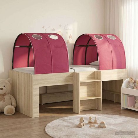 Lit haut pour enfants avec tunnel, bois d’ingénierie, sonoma et rouge, 3 pièces - PANGIVO (1/5)