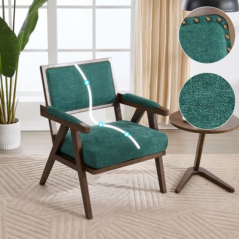Fauteuil, en bois et tissu, rembourré, avec accoudoirs, pour chambre, assise confortable, moment détente, format pratique