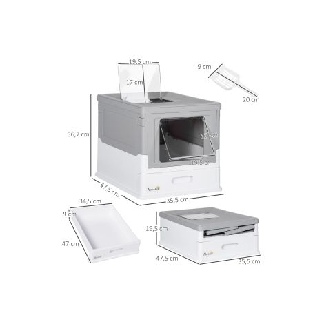 Maison de toilette pour chat en plastique avec couvercle, bac, pelle et boîte désodorisante pour intérieur et salle de bain (1/5)