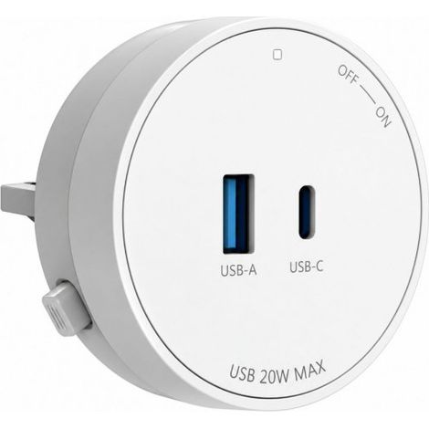 Presa USB-A + USB-C PD 20W Per Multipresa Da Binario, 5V 3A 9V 2.22A 12V 1.67A, GONEO Power Track (Bianco)