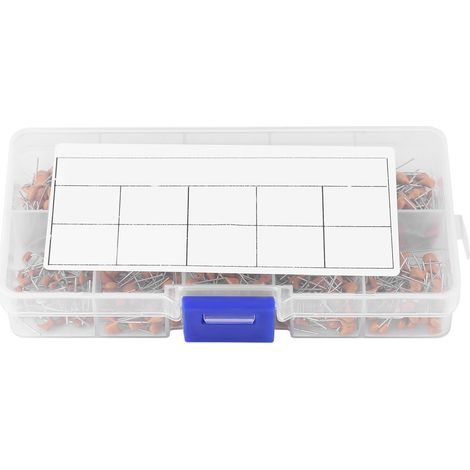 Kit assorti de 500 condensateurs céramiques monolithiques de 50 V, 1 nF (102) à 68 nF (683), 10 valeurs différentes.
