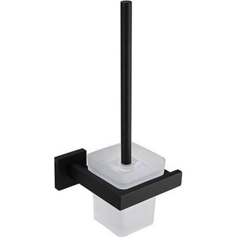 Toilet brush holder and glass stand, wall-mounted toilet brush made of 304 stainless steel with a black satin finish for the bathroom (brush included) (1/5)
