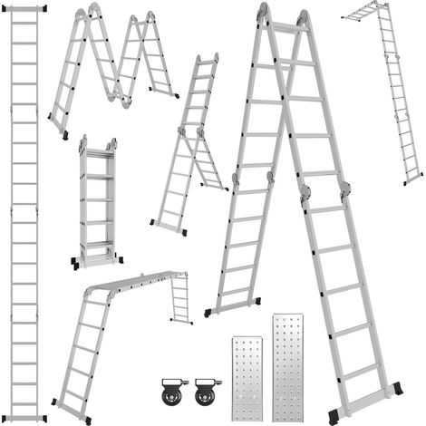 Randaco Escalera multiposición 7 en 1 de aluminio, 4x5 peldaños, aprox. 582 cm / 5,8 m, plegable, 2 plataformas + 2 ruedas, carga máxima 150 kg (1/5)