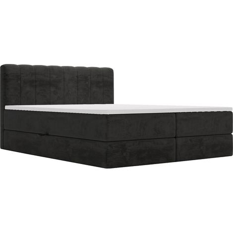 Emporius Lit double 180x200 cm Lisbon Box, lit boxspring en velours avec matelas Bonnell, topper, Noir (1/5)