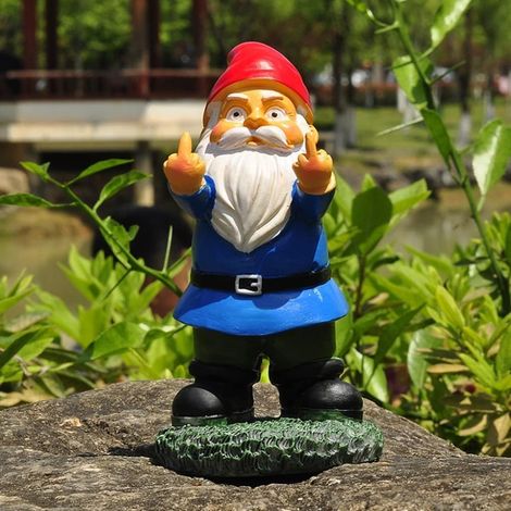 Nain de jardin JeiibrZui Doigt d'honneur - 13,97 cm - Figurine en résine peinte à la main - Cadeau d'extérieur amusant - Décoration résistante aux intempéries pour jardin et terrasse (1/5)