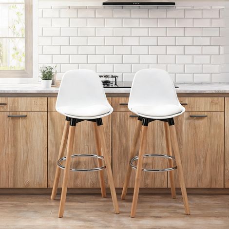 Barhocker blanc simili cuir et bois de hêtre 2 pièces (1/5)