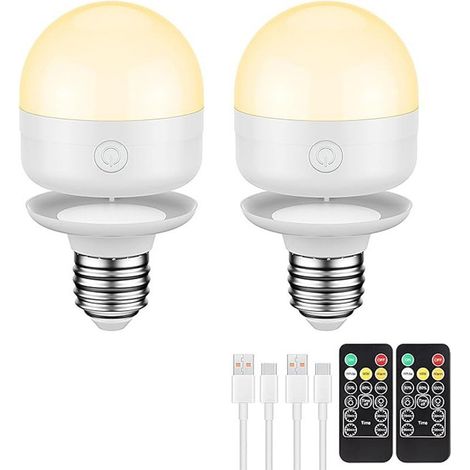 Lot de 2 ampoules LED rechargeables E27 7 W, fixation magnétique, télécommande, 3 températures de couleur