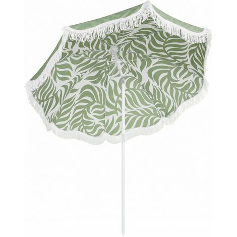 Parasol de plage à franges Ø180 cm, hauteur réglable, enclenaison, ancrage pour le sable, sac de transport enclus, protection UPF30+, vert