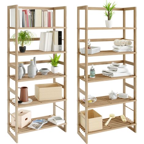 Casaria 2er Set Standregal Öland Holz 135,5 x 58 x 27 cm 5 Böden Belastbar Holzregal Bad Küche Keller Regal (1/5)