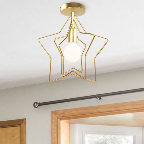Modern Ceiling Light Metal Semi Flush Ceiling Lamp Fixture Star Pendant Lamp with E27 Socket Gold