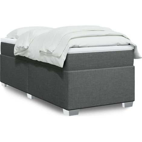 Lit simple  Lit adulte  Sommier à lattes de lit et matelas Gris foncé 90x190 cm Tissu