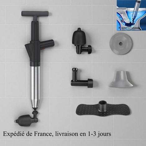 Déboucheur de Toilette Haute Pression avec 4 Têtes Remplaçables Déboucheur Canalisation pour Toilettes, Évier Drain de sol - Noir (1/4)