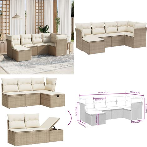 6-tlg. Garten-Sofagarnitur mit Kissen Beige Poly Rattan - Gartengestell - Gartenmöbelset - Outdoor Sofa - Lounge Set - Rattan Gartenmöbel - Home & Living (1/4)