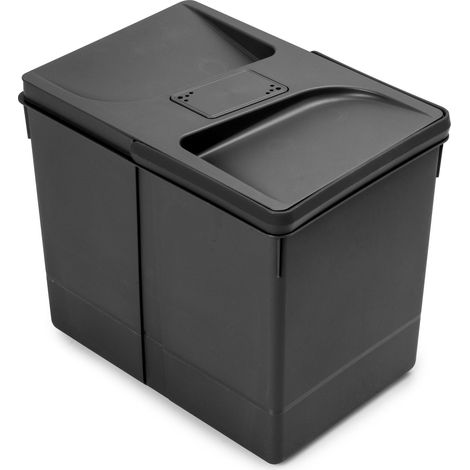 Emuca Contenedores para cajón de cocina Recycle con tapa anti olores, Altura 266, 1x15litros, Plástico, Negro