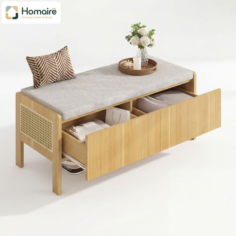 Banc coffre en mdf gris avec rangement 113 x 40 x 45,5 cm HOMAIRE (1/5)