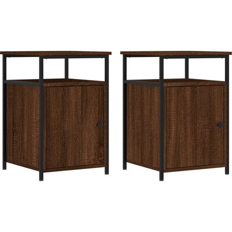 Juego de 2 mesitas de noche con compartimento con puerta 40 x 42 x 60cm madera de ingeniería marrón y hierro DEC035863