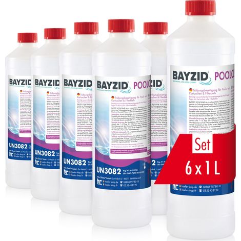 6x 1 L BAYZID® Poolclear - Trübungsbeseitigung für Pool-Filter mit Kartuschen & Filterballs