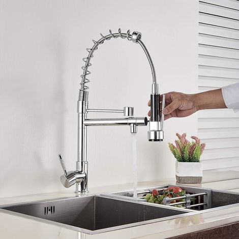 Robinet de Cuisine Avec 2 Jets Mitigeur Robinetterie Pulvérisateur Double Fonction Pivotant Robinetterie à Froid Chaud Disponible (1/4)