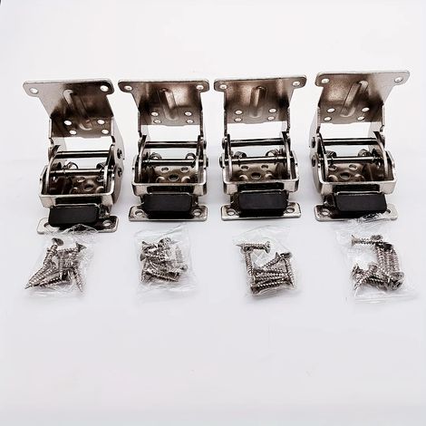 (ARGENT) 4 supports pliables en acier inoxydable avec charnières autobloquantes et 32 vis, support réglable pour table, établi et meubles de bureau (1/5)
