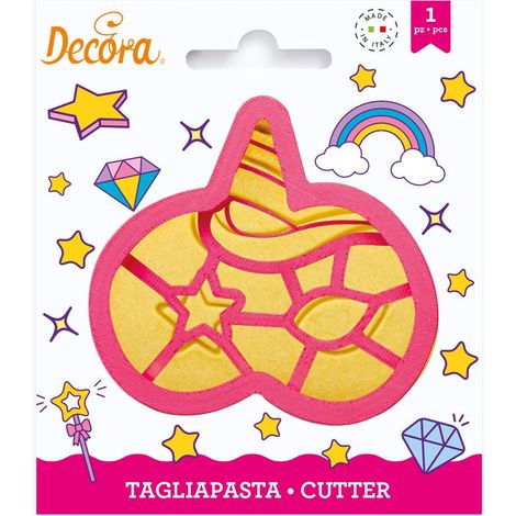 Decora 0255100 Tagliapasta Maschera Unicorno, per Decorazioni in Pasta di Zucchero o di Gomma, Rosa, Made in Italy, Design Originale, Confezione da 1 Pezzo, Plastica (1/4)