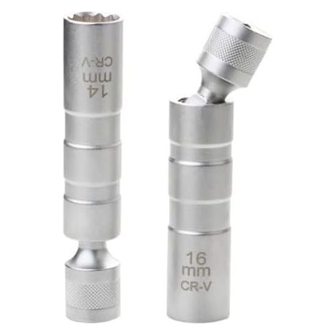 2-teiliges Zündkerzenschlüssel-Set, 14 mm/16 mm Zündkerzensteckschlüssel, Zündkerzensteckschlüssel-Auszieher, 12-Winkel-Universalschlüssel, Zündausbauwerkzeug für Autoreparaturen (Silber) (1/5)